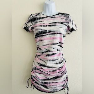 PINK Victoria’s Secret Pink Black White Tie Dye Ruched Short Sleeve Dress XS